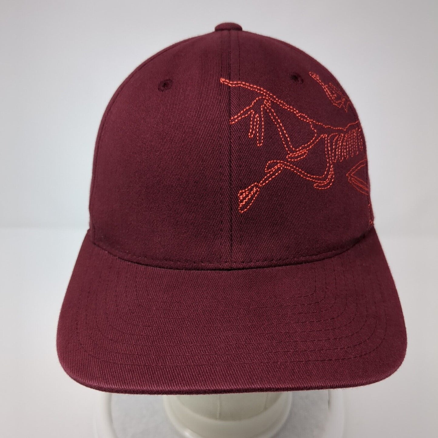 Arc'Teryx Fitted Hat Red Size S-M Embroidered Skeleton Bird Logo Cotton Blend