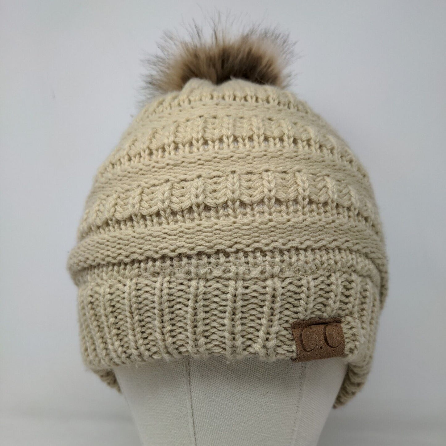 C.C. Exclusives Women's Knit Beanie Hat Cable Knit Fleece Lined Tan