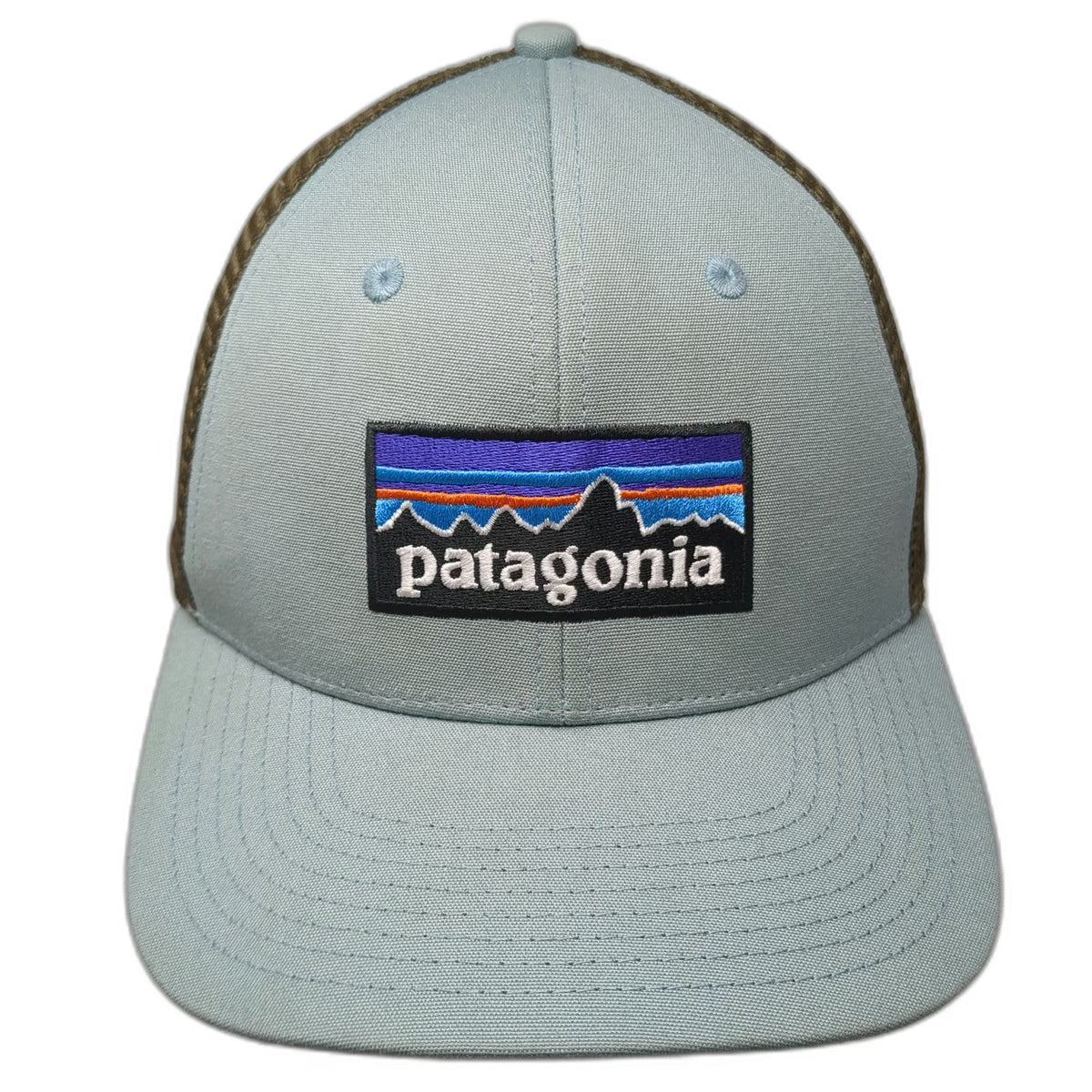Patagonia Trucker Hat Blue Brown One Size Fitz Roy Mountain Logo Mesh Snapback