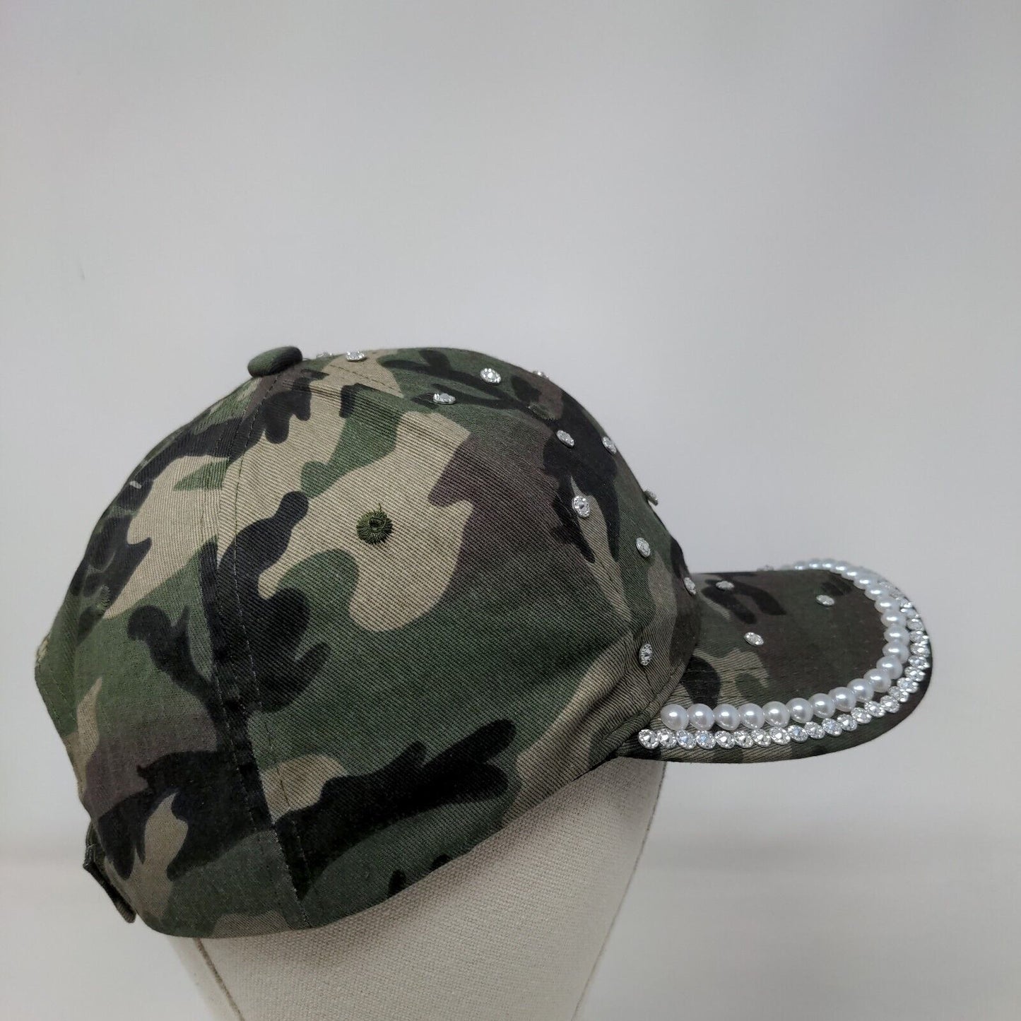 Pearl Bling Strapback Hat Camouflage One Size Adjustable 6 Panel