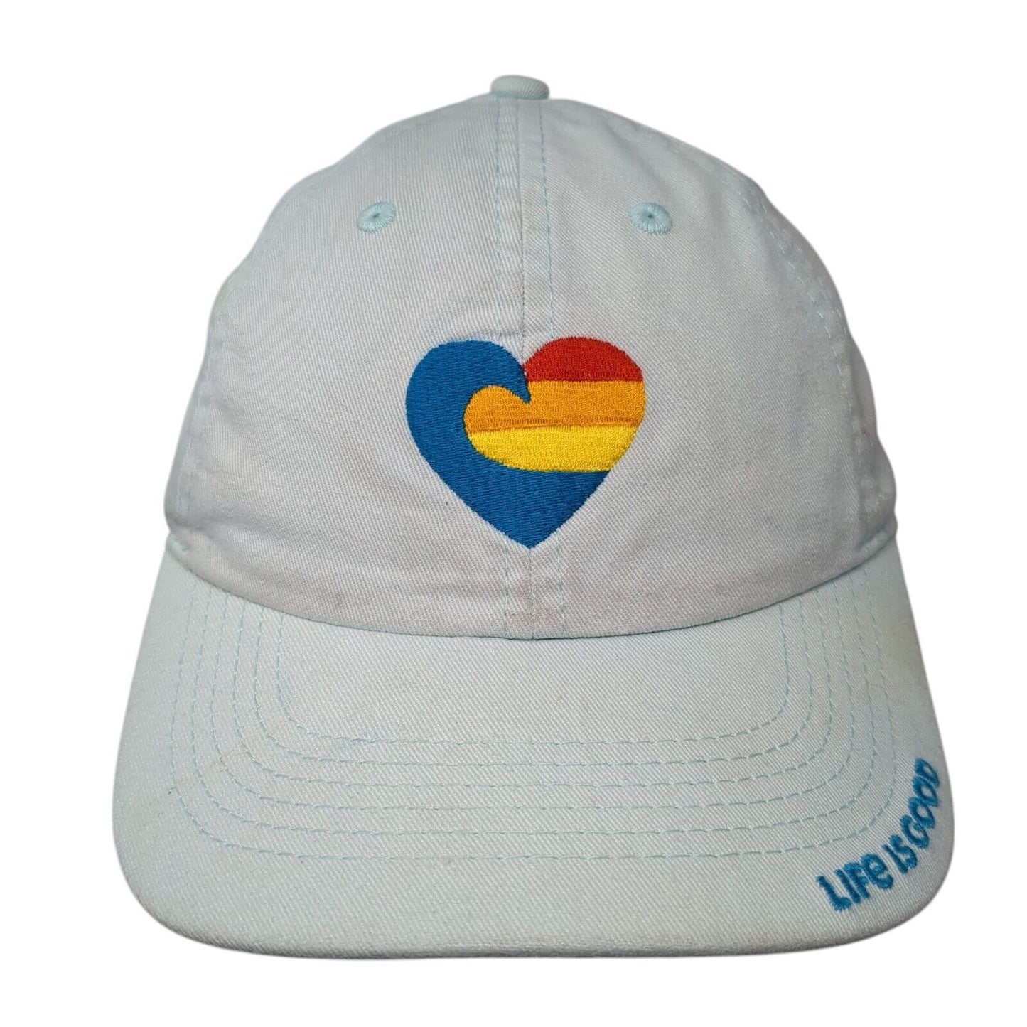 Wave Heart Strapback Hat Blue One Size Adjustable Life Is Good 6 Panel