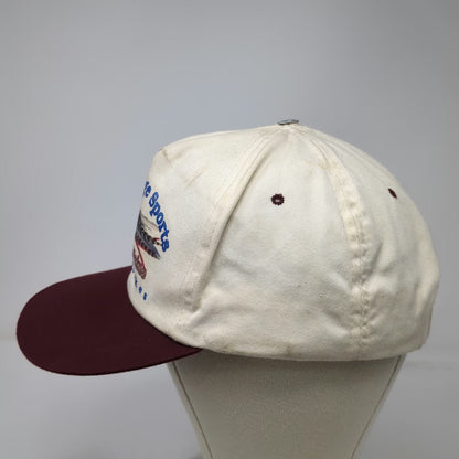 Yupoong 5 Panel Hat Beige Red One Size Fishing Fly Oquossoc Maine Snapback