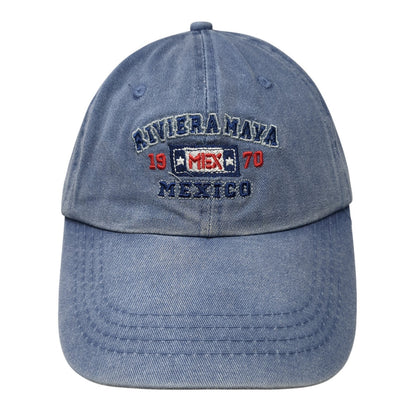 Riviera Maya Mexico Strapback Hat Blue One Size Embroidered 6 Panel