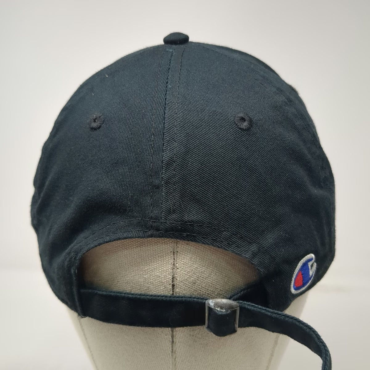 Champion 5 Panel Black Hat One Size Slideback Cotton Script Logo C Logo Adjust