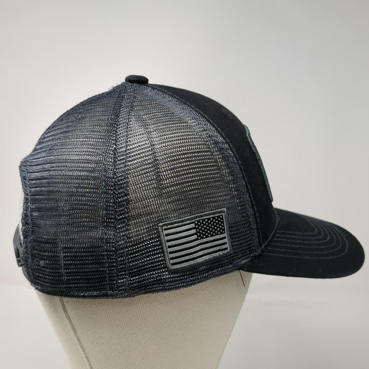 Soldier Solutions Trucker Hat Black OSFM Mesh Back Front Logo Side Flag Patch
