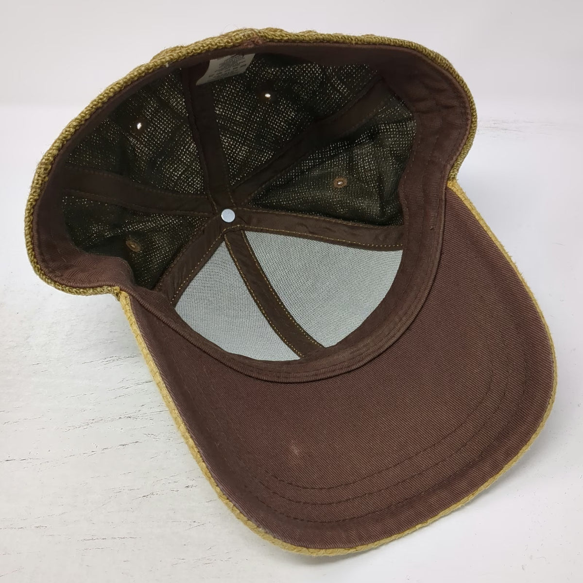 prAna Baseball Cap Brown One Size Woven Paper Linen Blend Metal Logo Hat Breathe