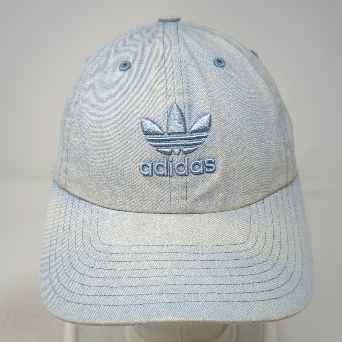 Adidas Baseball Cap Blue One Size Trefoil Logo Denim Slideback Strap Hat