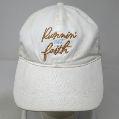 Hallmark Baseball Cap White OSFM Runnin On Faith Blue Cross Slideback Cotton Hat