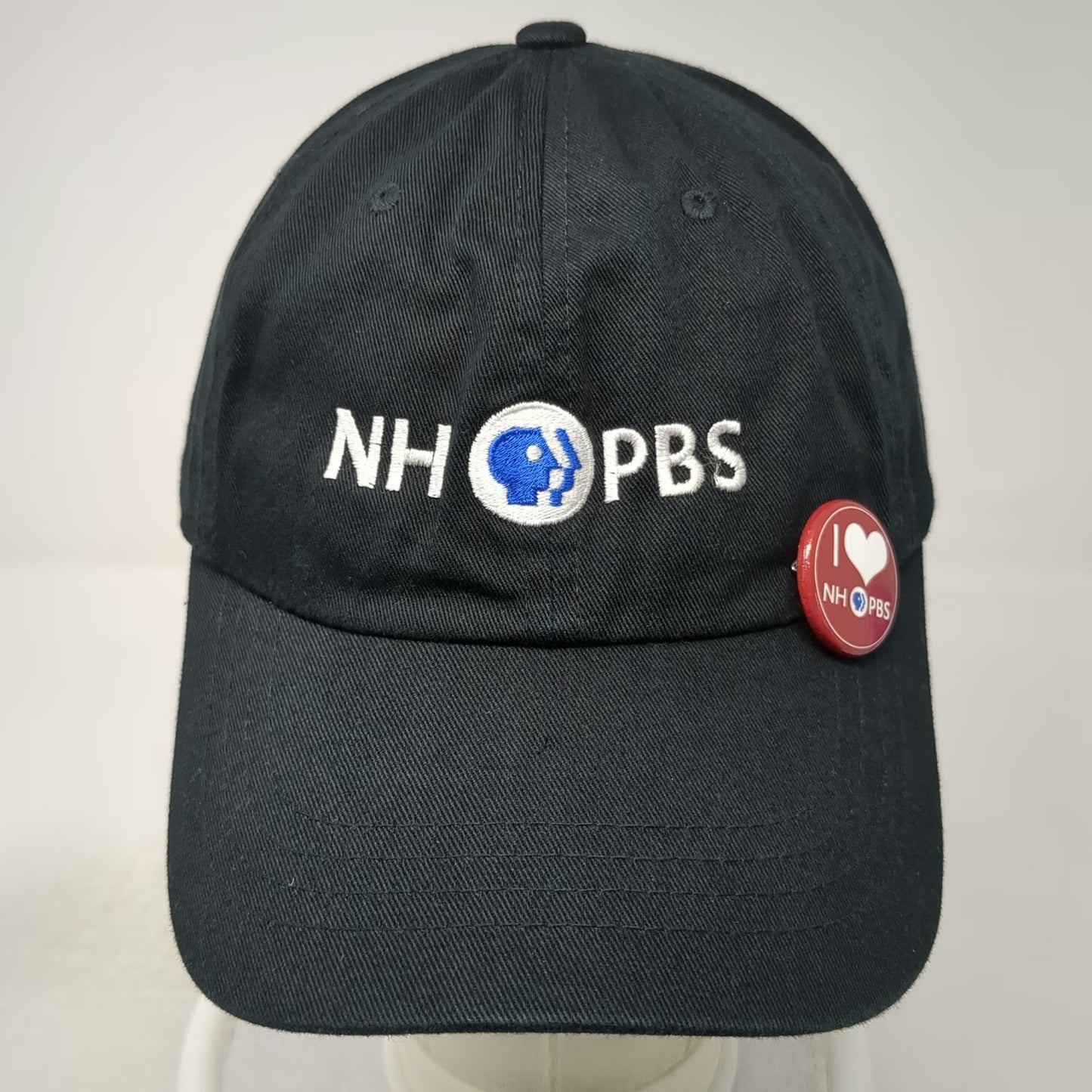 Yupoong Baseball Cap Black One Size NH PBS Logo Hat Adjustable Slideback Pin