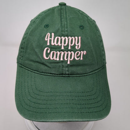 Happy Camper Slideback Hat Green OSFA Adjustable Embroidered Mighty Fine Cotton