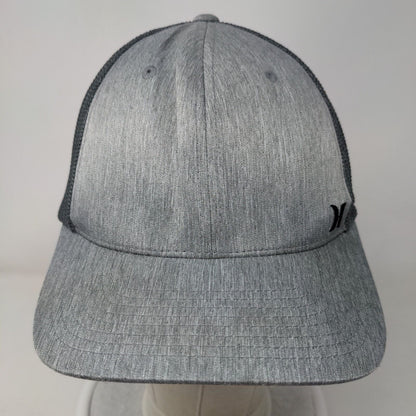 Hurley Fitted Trucker Hat Gray L/XL Embroidered Breathable Mesh Back Yupoong