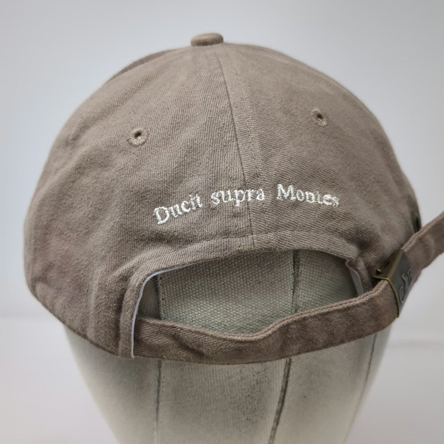 Ducit Supra Montes Baseball Cap Brown Heraldic Crest Latin Text Adjustable Hat