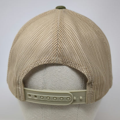 Yupoong Trucker Hat Green Beige One Size Idaho Steel Leather Patch Snapback Mesh