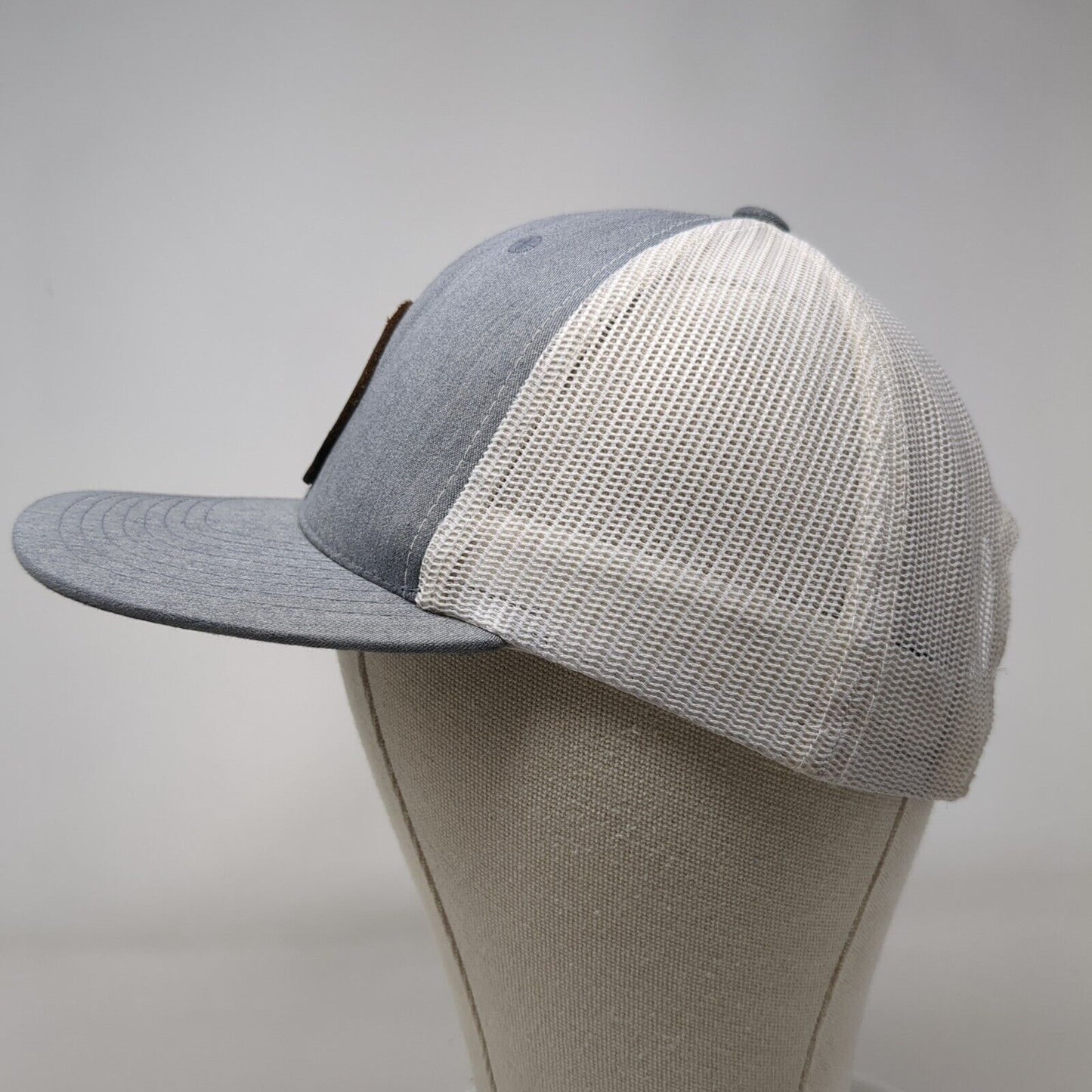 Magnolia Leather Patch Snapback Trucker Hat Gray OSFA Mesh Back Yupoong