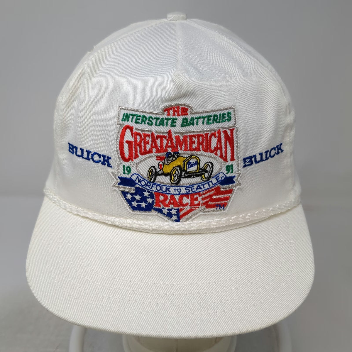 Great Race Ltd 5 Panel White OS Great American Race 1991 Buick Rope Hat Vintage