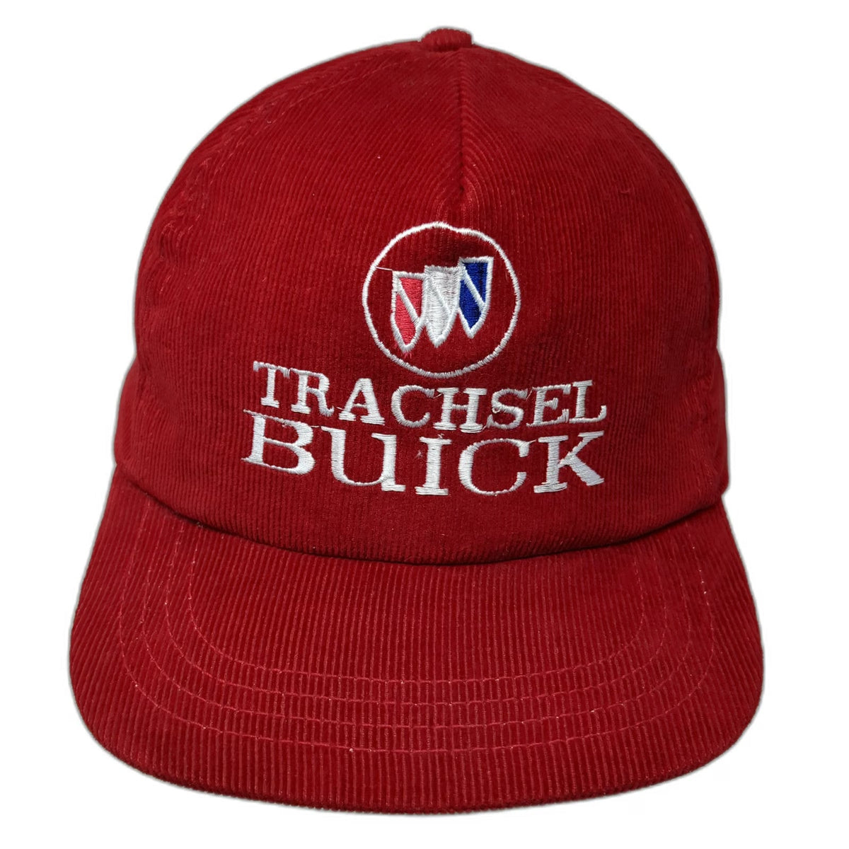 Trachsel Buick 5 Panel Red Hat One Size Corduroy Snapback Made in USA Logo