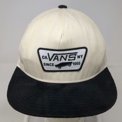 Vans 5 Panel Beige Black One Size Snapback Hat Suede Brim Skateboard Logo Patch