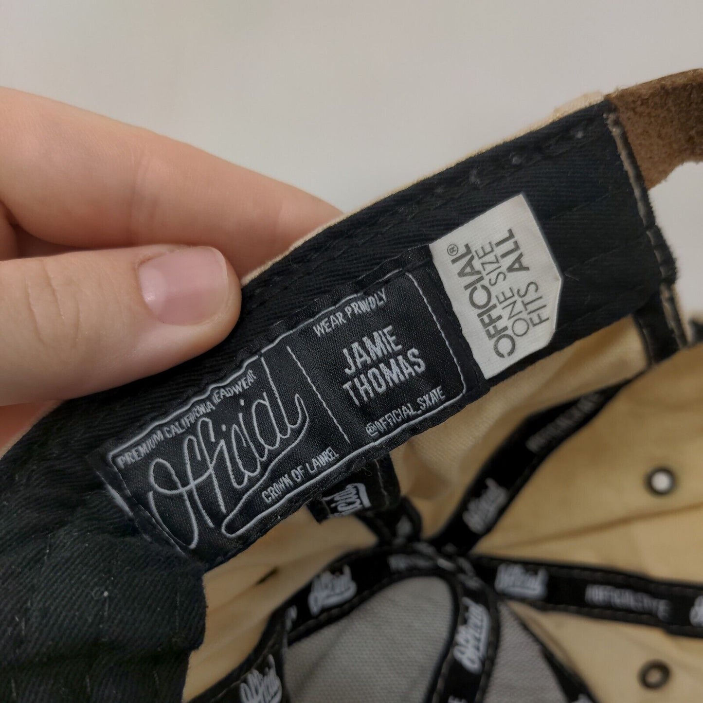 Official Slideback Hat Tan OSFA Leather Patch Adjustable Jamie Thomas