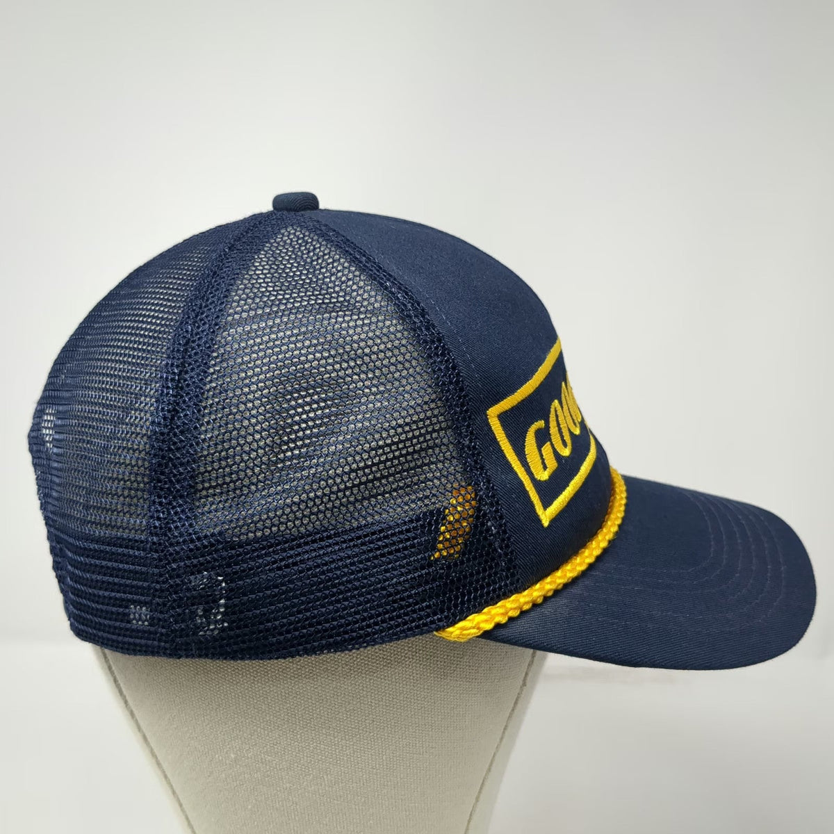 K-Products Trucker Hat Blue Goodyear Patch Rope Mesh Back Snapback Vintage