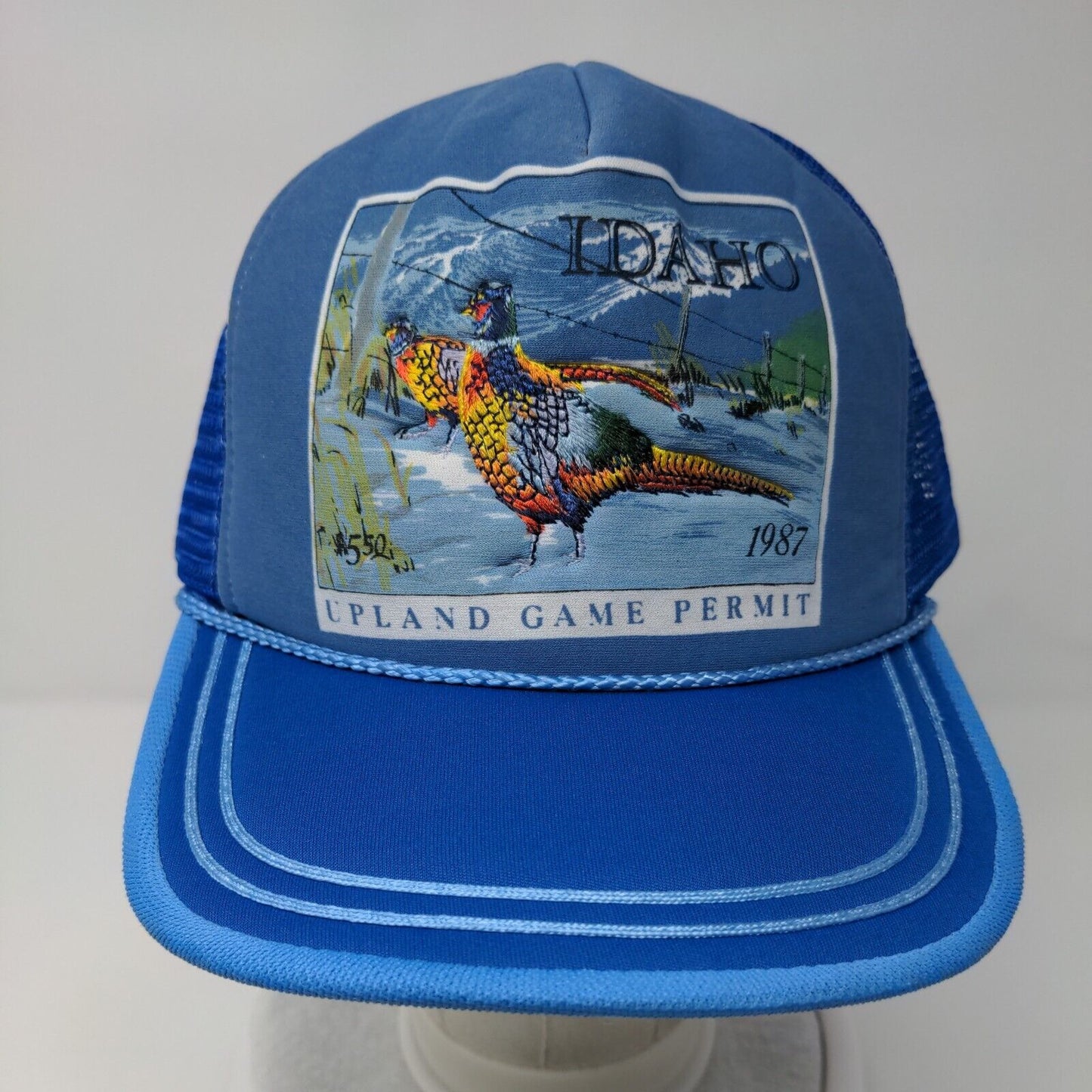 Idaho Upland Game Permit Snapback Trucker Hat Blue OSFA Mesh Back Rope