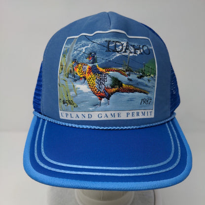Idaho Upland Game Permit Snapback Trucker Hat Blue OSFA Mesh Back Rope