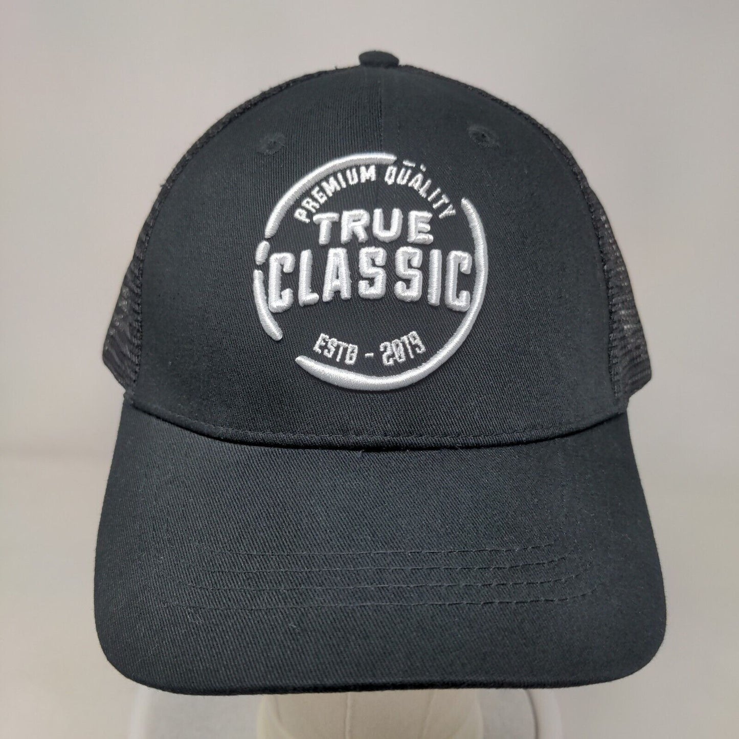True Classic Snapback Mesh Back Trucker Hat Black One Size Embroidered