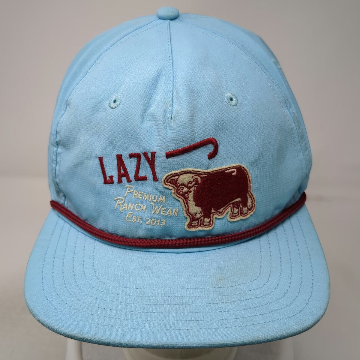 Lazy J Ranch Wear 5 Panel Blue One Size Rope Hat Snapback Bull Graphic Premium