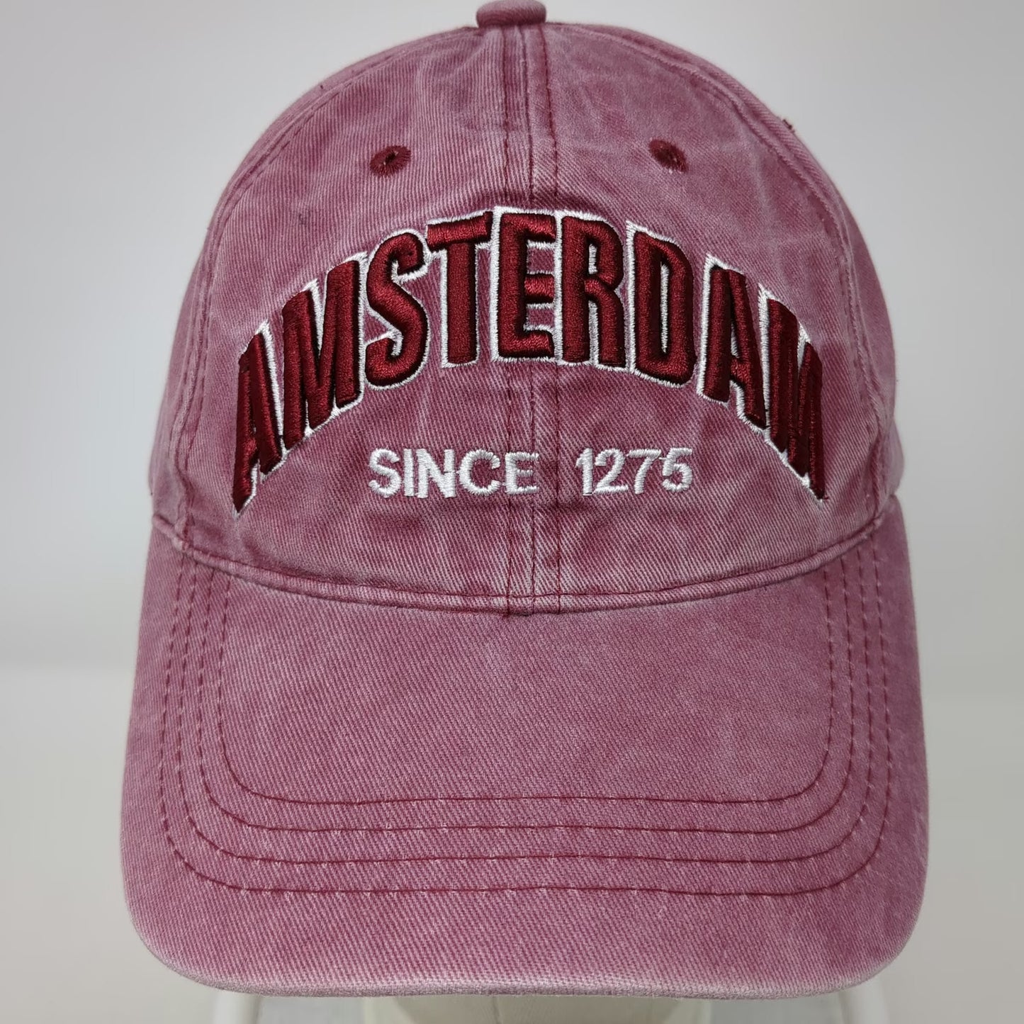 Baseball Cap Red OSFM Amsterdam Since 1275 Slideback Distressed Adjustable Hat