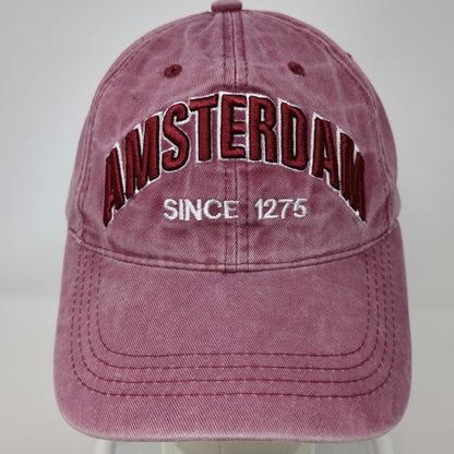 Baseball Cap Red OSFM Amsterdam Since 1275 Slideback Distressed Adjustable Hat