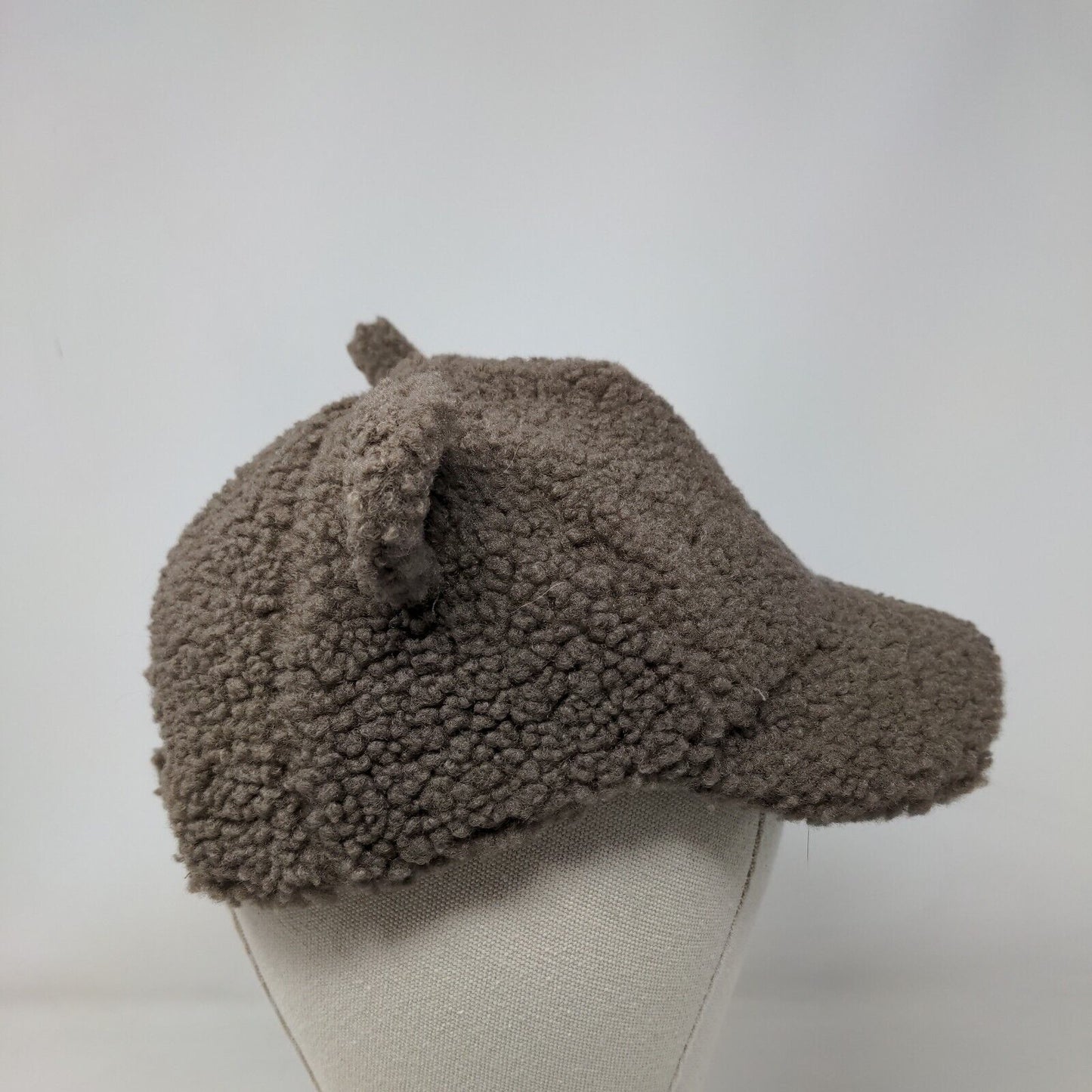 Bear Ears Strapback Hat Brown One Size Adjustable Autumn Winter Sherpa Blank