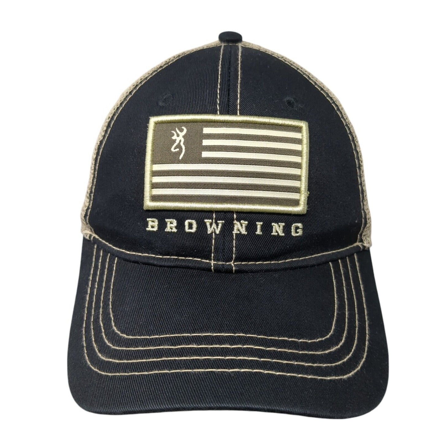 Browning Flag Snapback Trucker Hat Black One Size Mesh Back Adjustable