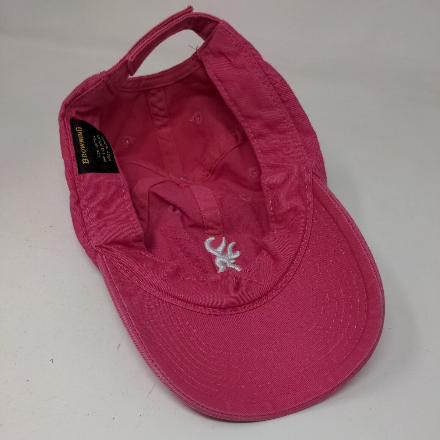 Browning Strapback Hat Pink OSFA Adjustable Embroidered Logo 6 Panel Cotton