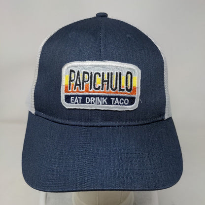 Papichulo Eat Drink Taco Snapback Mesh Back Trucker Hat Blue One Size