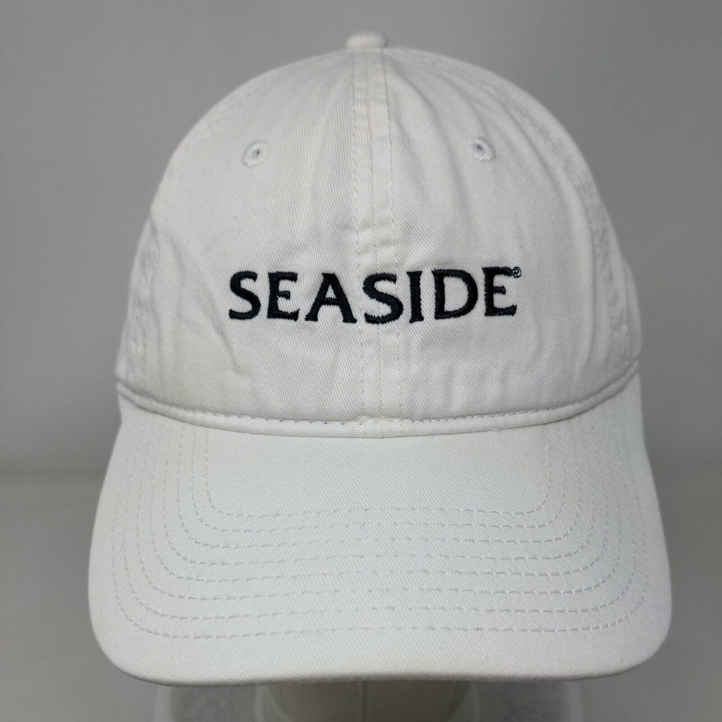 Seaside Strapback Hat White OSFM Adjustable Embroidered Vent Holes