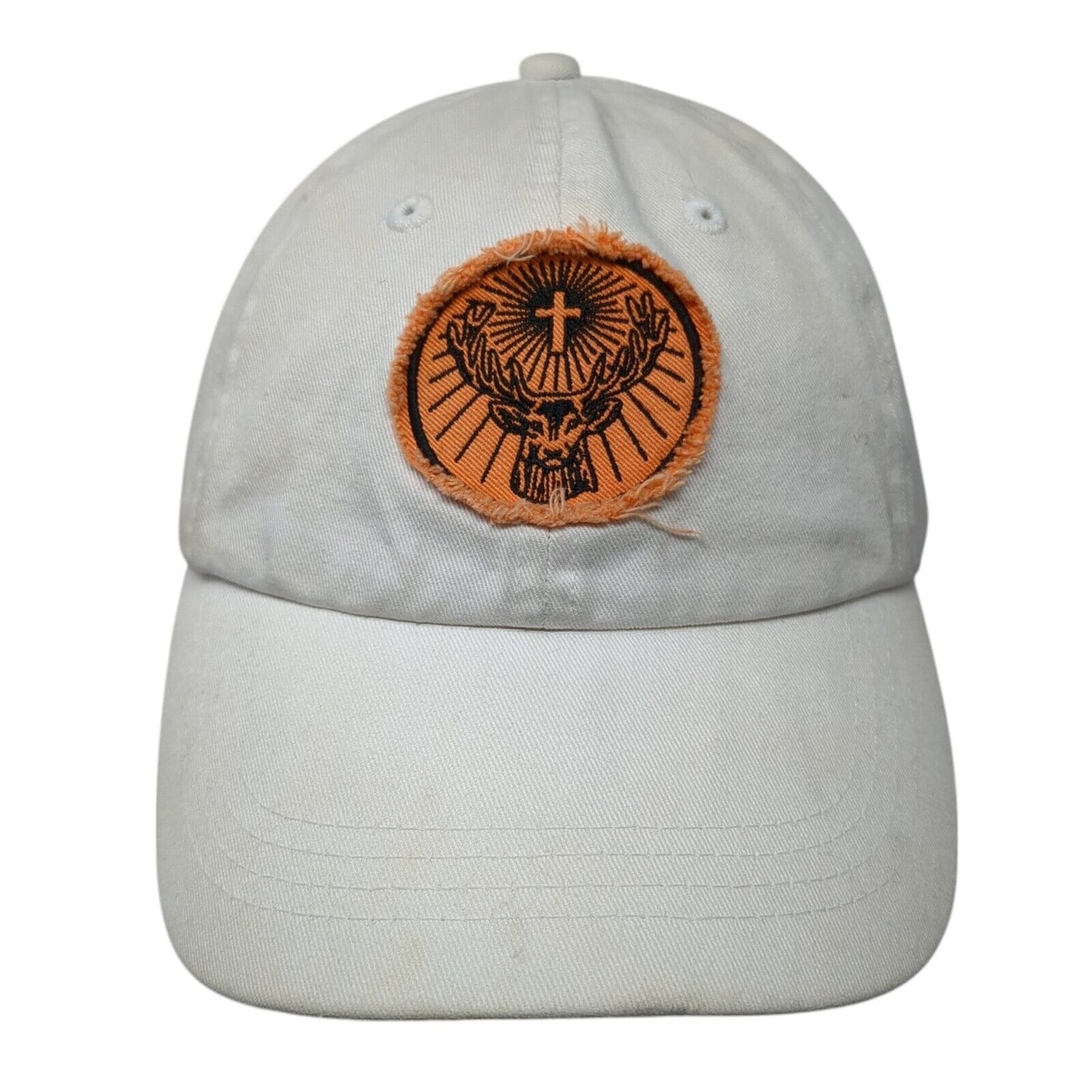 Unbranded Strapback Hat White One Size Adjustable Deer Patch 6 Panel