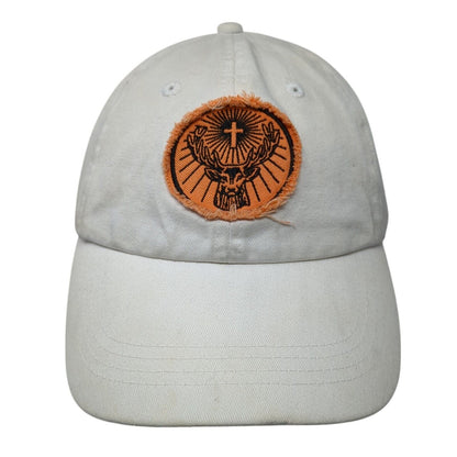 Unbranded Strapback Hat White One Size Adjustable Deer Patch 6 Panel
