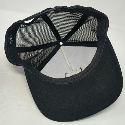 RVCA Trucker Hat Black One Size Mesh Back Camo Patch Logo Snapback Curved Brim