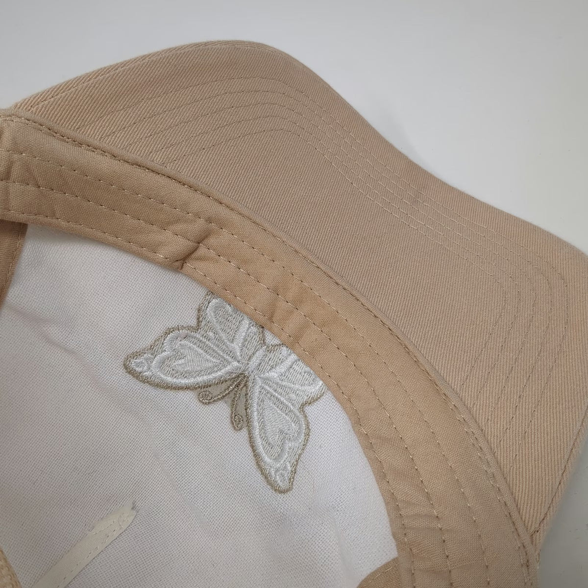 H&M Divided Trucker Hat Beige One Size Mesh Back Embroidered Butterfly Snapback