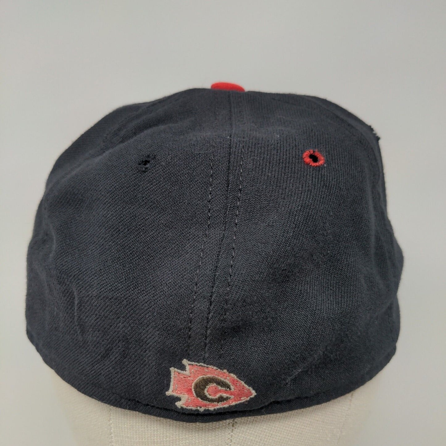 Vintage New Era Fitted Hat Blue Red Size 7 Made USA Embroidered C Arrowhead Logo