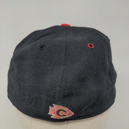 Vintage New Era Fitted Hat Blue Red Size 7 Made USA Embroidered C Arrowhead Logo