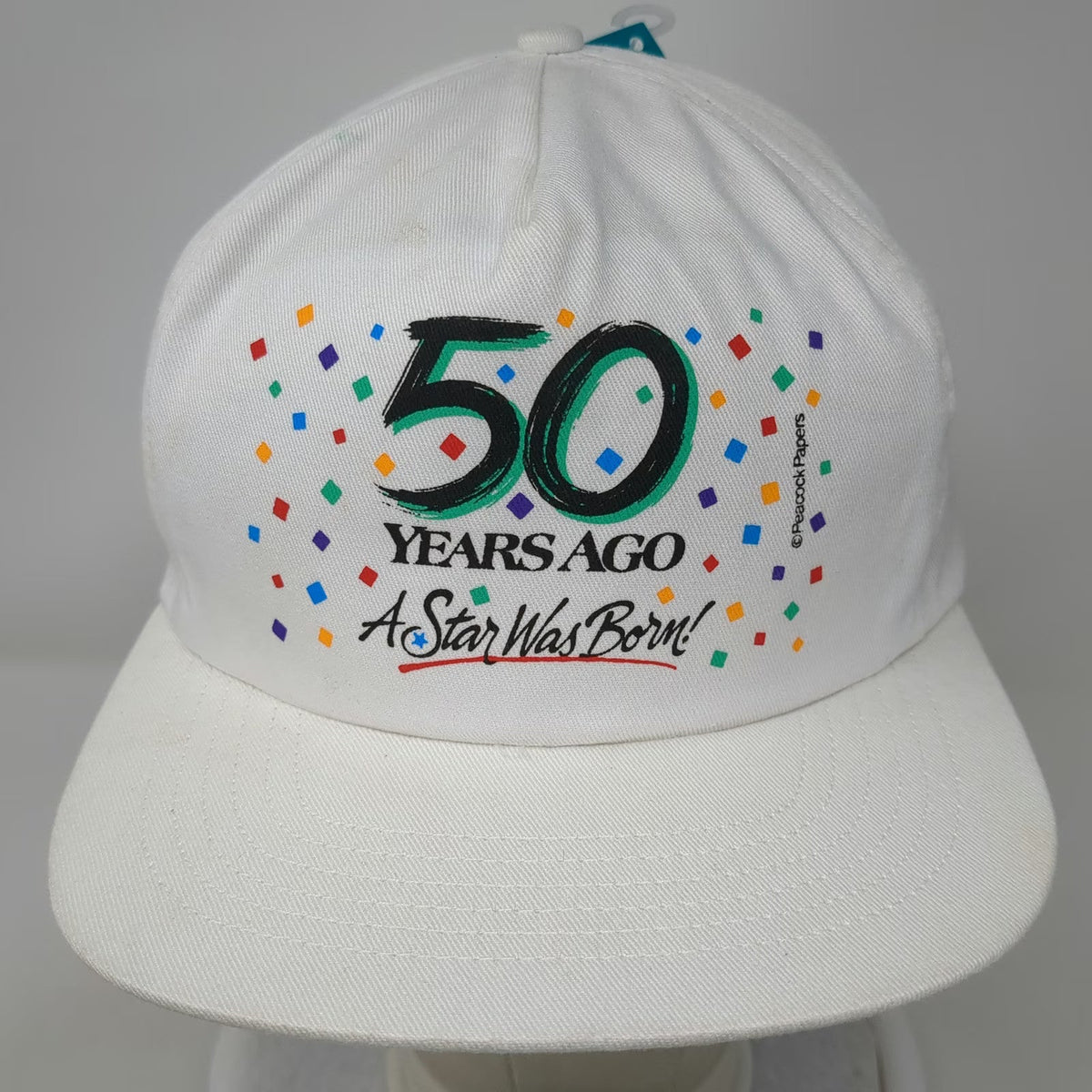 Peacock Cap 50 Years Ago A Star Was Born 5 Panel White Hat One Size Snapback