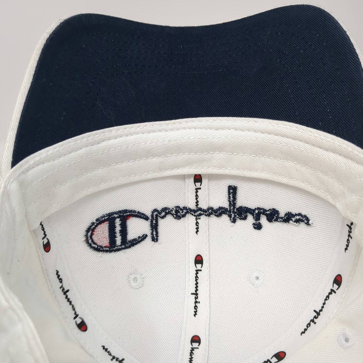 Champion Baseball Cap White One Size Embroidered Script Logo Slideback Strap Hat