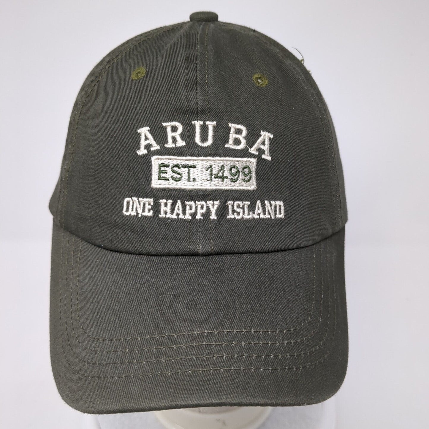Aruba One Happy Island Est. 1499 Strapback Hat Green One Size Adjustable Cotton