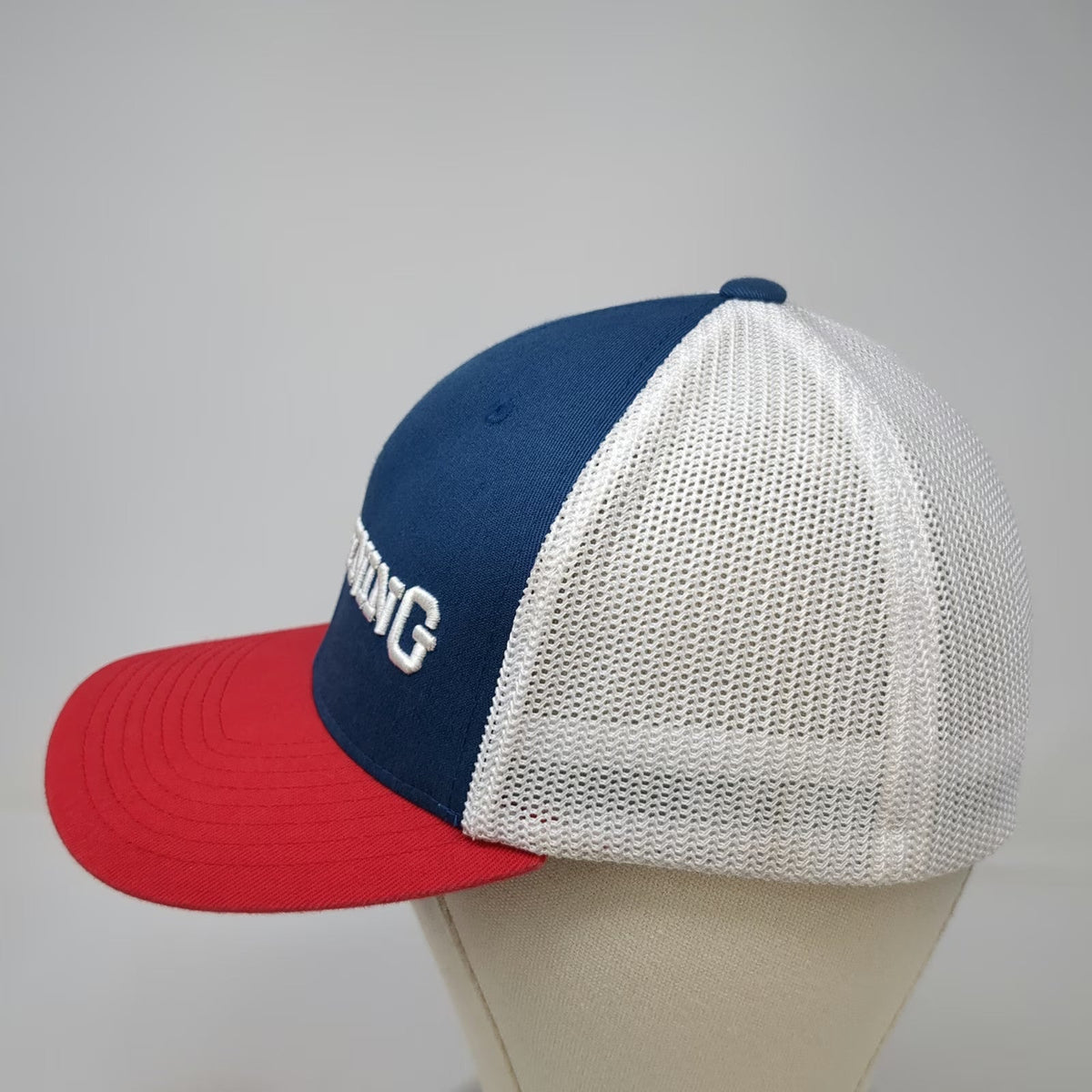 Browning Baseball Cap Blue Red White M Mesh Buckmark Flexfit 3D Embroidery Hat