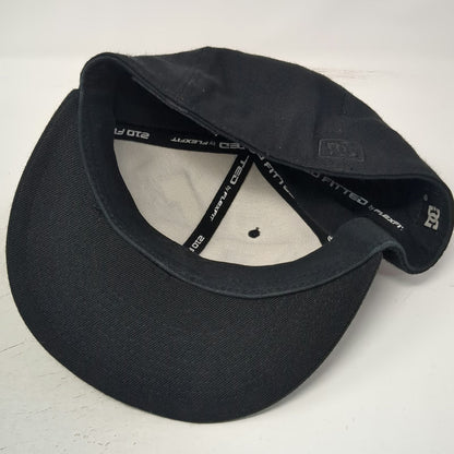 DC Baseball Cap Black 7 1/4 Tonal Logo Embroidery Flat Brim 210 Fitted Hat
