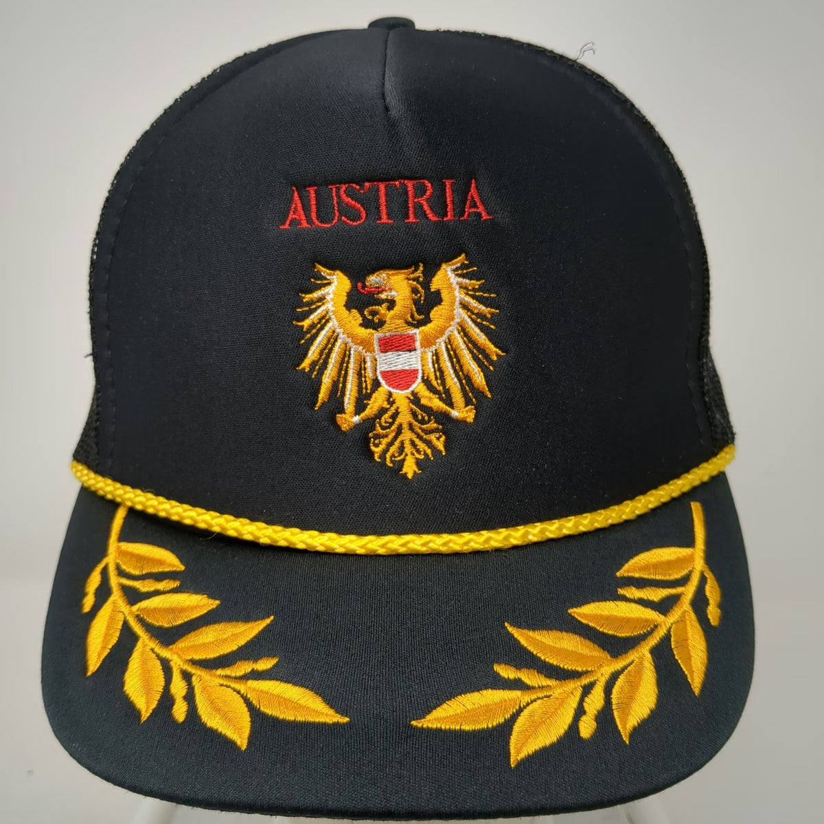 Trucker Hat Black One Size Austria Eagle Coat of Arms Scrambled Eggs Gold Rope