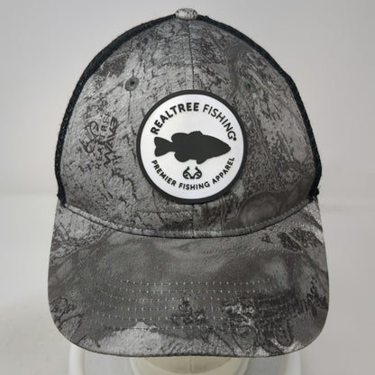 Realtree Baseball Cap Gray Black XL Fitted Mesh Camo Fishing Rubber Patch Hat