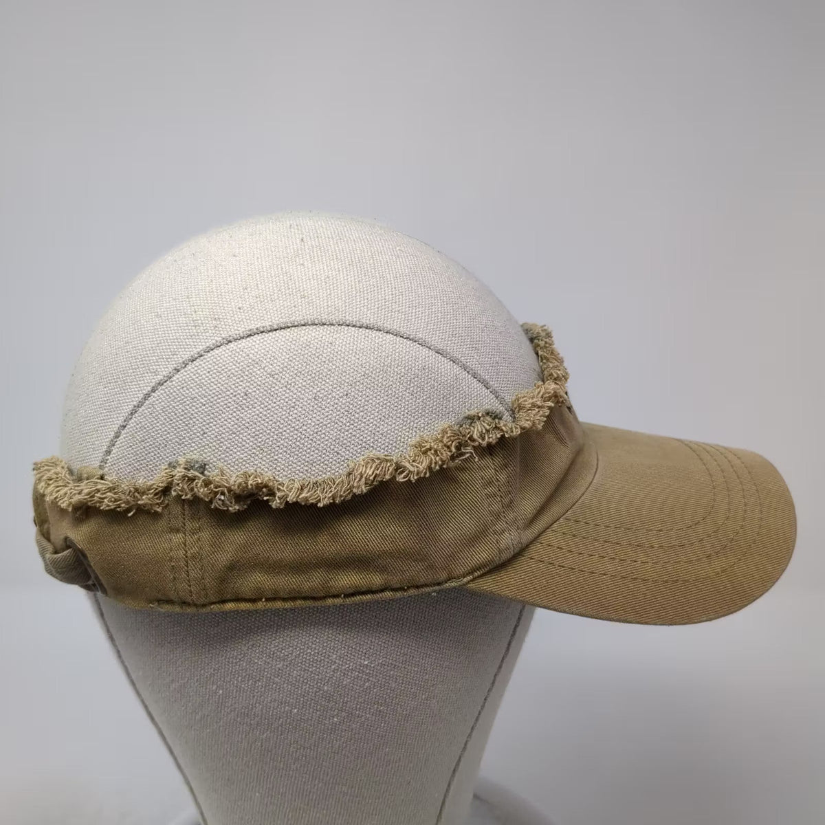 Lucky Brand Visor Hat Brown Blue OS Slideback Distressed Frayed Embroidered