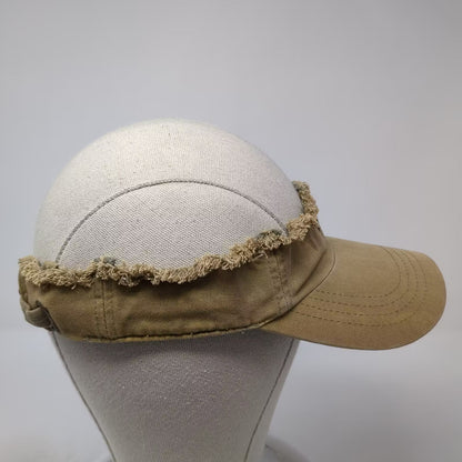 Lucky Brand Visor Hat Brown Blue OS Slideback Distressed Frayed Embroidered