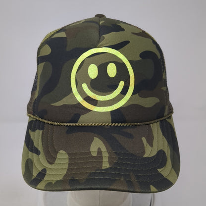 Smiley Face Snapback Trucker Hat Multicolor One Size Adjustable Mesh Back Otto